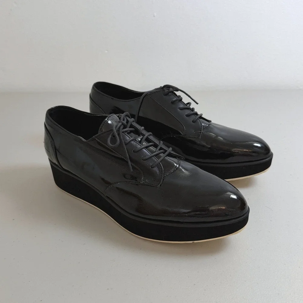 Vincis Bench VTG Black Patent Leather Platform Oxfords‎ Grunge Shoes 23.5 6.5 7
